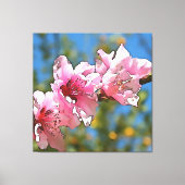 クローズアップ桃の木の花の黒の輪郭アート キャンバスプリント (正面)