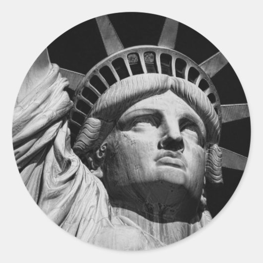 クローズアップ白黒の自由の女神ニューヨーク ラウンドシール (正面)