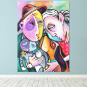 クローズニットファミリー – アートスタイル-オリジナル絵画ズ キャンバスプリント (インサイチュ (ウッドフロア))