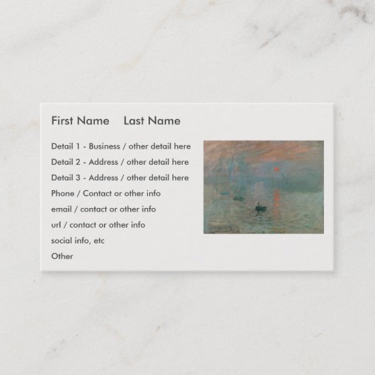 クロードモネのインプレッション日の出（ソレイユレバント） 名刺 (正面)