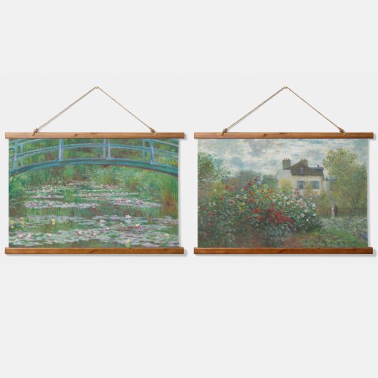 クロードモネットセットの2ガーデンブリッジオールドフランスのアート 吊り下げ型タペストリー (ダブル)