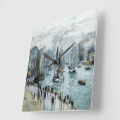 クロードモネ魚釣りボー離れトズザハーバー スクエア壁時計 (傾斜)