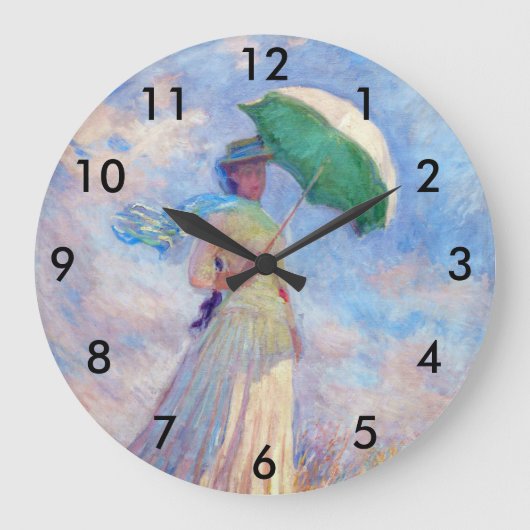 クロードモネ – パラソルを右に向けた女性 ラージ壁時計 (正面)