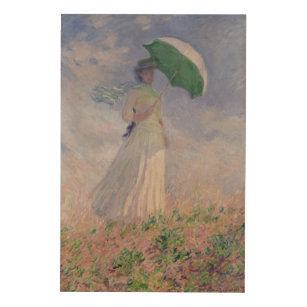クロードモネ  日傘を持つ女性が右に曲がる ウッドウォールアート