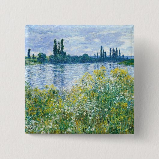 クロードモネ-花々オンザバンクス 缶バッジ (正面)