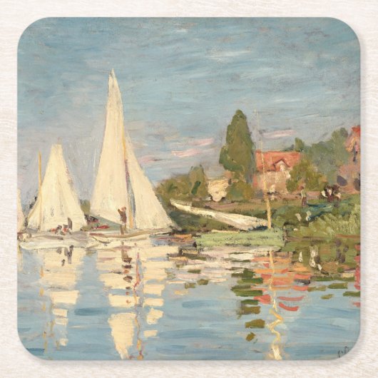 クロードモネ | Regatta at Argenteuil, c.1872 スクエアペーパーコースター (正面)