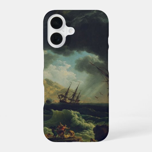 クロード・ジョセフ・ヴェルネ「荒海の難破船」 iPhone 16ケース (裏面)