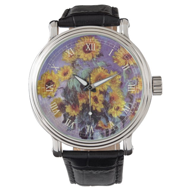 クロード・モネのひまわりの花束、ヴィンテージアート 腕時計 (正面)