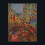 クロード・モネのル・モントルジェイユの旗 ポストカード<br><div class="desc">バスティーユ・デーのパーティーに最適な画像です！
クロード・モネの『ル・モントルジェイユの旗で飾られた通り』（1878年）は、ヴィンテージ印象派の美術品で、都市の風景を描いた絵画です。フランスのパリで開催された国際博覧会のオープンを祝って、モントルジェイユ通りはフランスの国旗で飾られています。
アーティストについて:
クロード・モネ（1840-1926）は、フランスの印象派の絵画運動の創設者であり、ほとんどの彼の絵画は「野外」（屋外）スタイルの印象派の風景画です。</div>