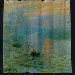 クロード・モネの印象の日の出の印象主義の油 シャワーカーテン<br><div class="desc">緑、青およびオレンジのImpressionsismのスタイルのキャンバスのクロード・モネの"日の出"の油の有名なイメージ。  このデザインはMonet、印象主義の芸術およびクラシックな芸術を愛する人のために完全です。</div>