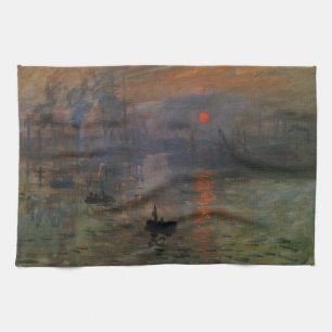 クロード・モネの印象派の傑作「印象、太陽の昇り」ヴィンテージアート キッチンタオル