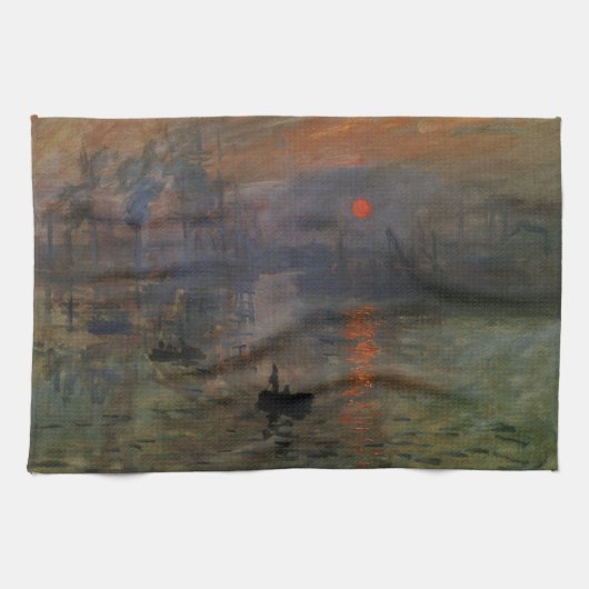 クロード・モネの印象派の傑作「印象、太陽の昇り」ヴィンテージアート キッチンタオル (横)