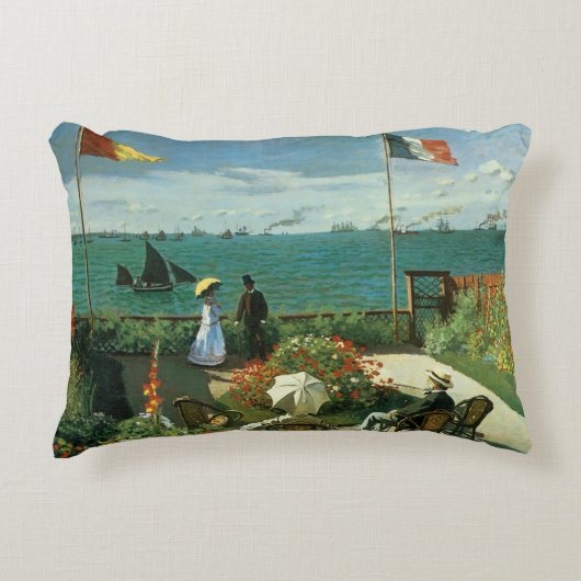 クロード・モネの海辺のテラス アクセントクッション (正面)