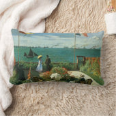 クロード・モネの海辺のテラス ランバークッション (ブランケット)
