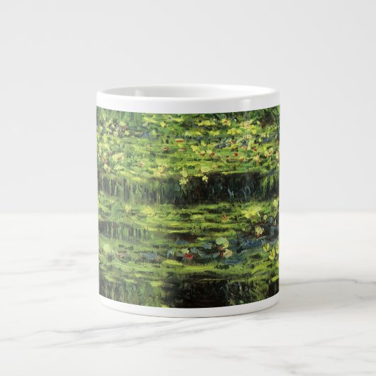 クロード・モネの白い睡蓮、ヴィンテージアート ジャンボコーヒーマグカップ (正面)