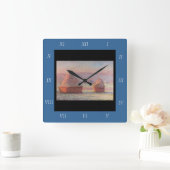 クロード・モネの白い霜の日の出（干し草） スクエア壁時計 (ホーム)