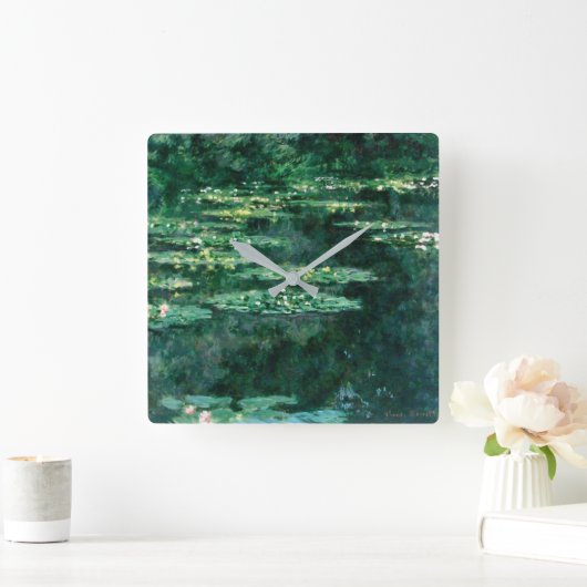 クロード・モネの緑の池の睡蓮 スクエア壁時計 (ホーム)