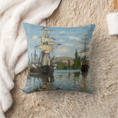 クロード・モネの航海のな船の装飾用クッション クッション (ブランケット)