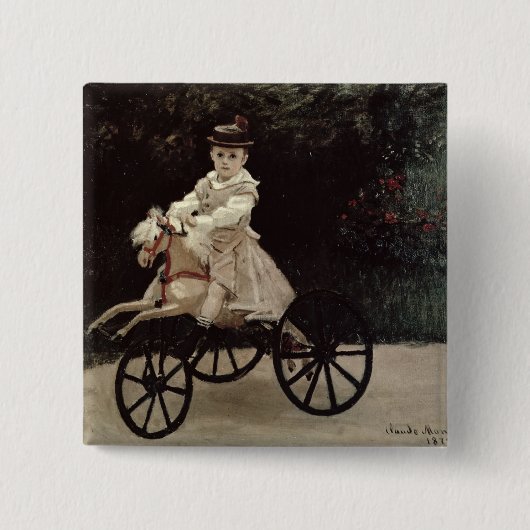クロード・モネ彼の趣味の馬の|ジーンMonet、1872年 缶バッジ (正面)
