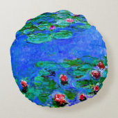 クロード・モネ美術：睡蓮（赤）、 ラウンドクッション (裏面)