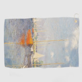 クロード・モネ。アルジェンティーユ赤いボート ゴルフタオル (横)