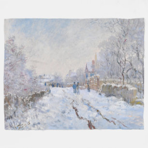 クロード・モネ – アルジェンテウイルの雪景色 フリースブランケット