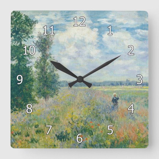 クロード・モネ – アルジェンテウイル近郊のポピー畑(1875) スクエア壁時計 (正面)