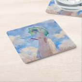 クロード・モネ – パラソルを向けた離れ女性 スクエアペーパーコースター (アングル)
