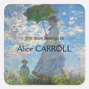 クロード・モネ – プロムナード，パラソルを持つ女性 スクエアシール