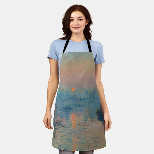 クロード・モネ - ラヴァクールでのセーヌ川の夕日 エプロン (着用した状態)