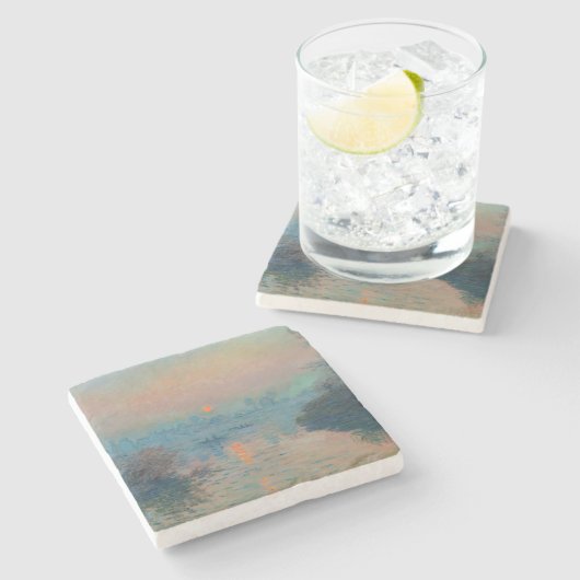 クロード・モネ - ラヴァクールでのセーヌ川の夕日 ストーンコースター (横)