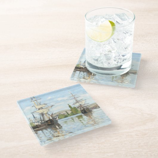 クロード・モネ。ルーアンでセーヌ川に乗る船 ガラスコースター (アングル)