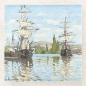 クロード・モネ。ルーアンでセーヌ川に乗る船 ガラスコースター (正面)