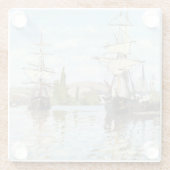 クロード・モネ。ルーアンでセーヌ川に乗る船 ガラスコースター (裏面)