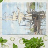 クロード・モネ。ルーアンでセーヌ川に乗る船 キッチンタオル (折り畳み)