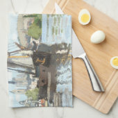 クロード・モネ。ルーアンでセーヌ川に乗る船 キッチンタオル (四つ折り)