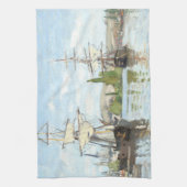 クロード・モネ。ルーアンでセーヌ川に乗る船 キッチンタオル (縦)