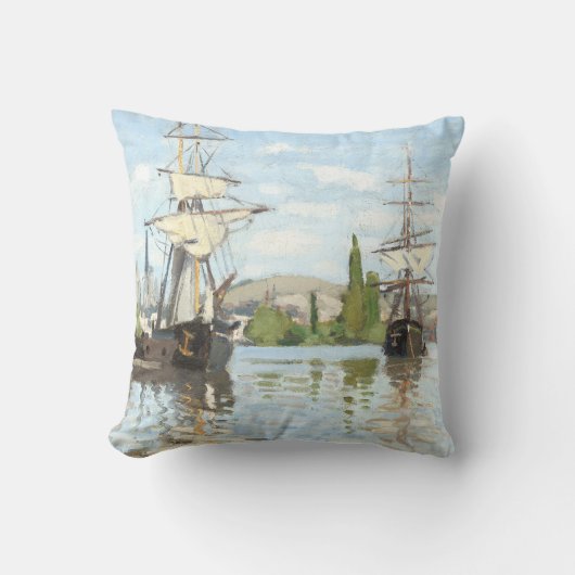 クロード・モネ。ルーアンでセーヌ川に乗る船 クッション (正面)