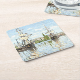 クロード・モネ。ルーアンでセーヌ川に乗る船 スクエアペーパーコースター