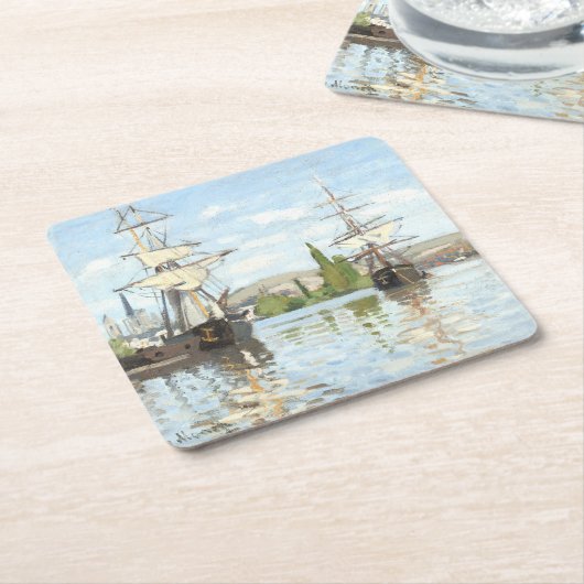 クロード・モネ。ルーアンでセーヌ川に乗る船 スクエアペーパーコースター (アングル)