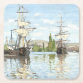 クロード・モネ。ルーアンでセーヌ川に乗る船 スクエアペーパーコースター (正面)