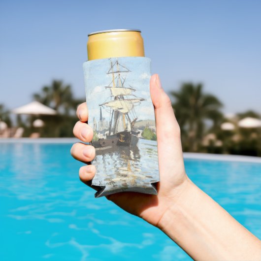 クロード・モネ。ルーアンでセーヌ川に乗る船 スリム缶クーラー (インサイチュ プール)