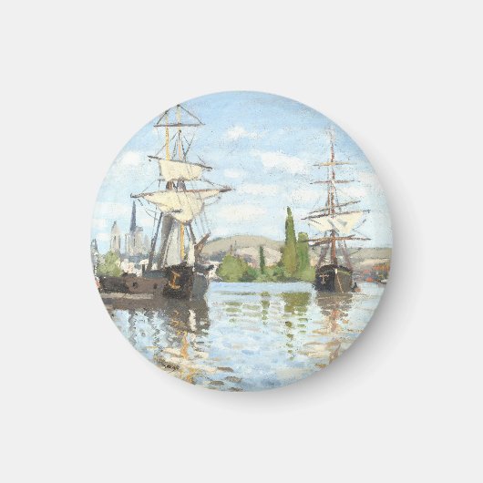 クロード・モネ。ルーアンでセーヌ川に乗る船 マグネット (正面)