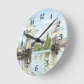 クロード・モネ。ルーアンでセーヌ川に乗る船 ラウンド壁時計 (傾斜)