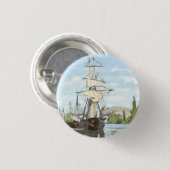 クロード・モネ。ルーアンでセーヌ川に乗る船 缶バッジ (正面&裏面)