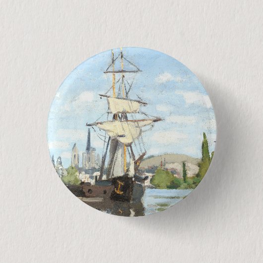 クロード・モネ。ルーアンでセーヌ川に乗る船 缶バッジ (正面)