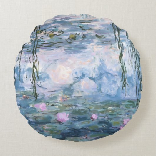 クロード・モネ 印象派の睡蓮の絵画 ラウンドクッション (正面)