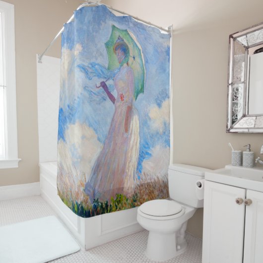 クロード・モネ - 左向きの傘を持つ女性 シャワーカーテン (インサイチュ)