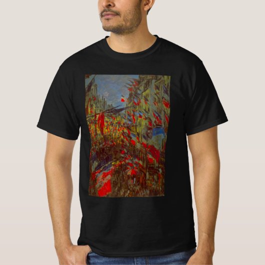 クロード・モネ「旗で飾られたリュ・モントルゲイユ」 Tシャツ (正面)