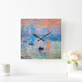 クロード・モネ - 朝の印象 スクエア壁時計 (ホーム)